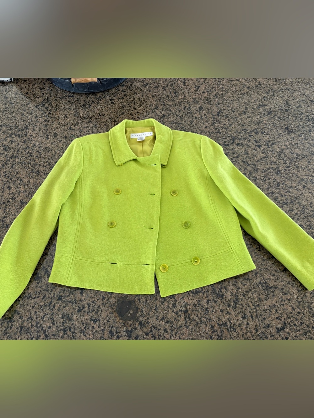 Markstone Women’s Green Solid Pea Coat Jacket Double Breasted Lined Sz 10